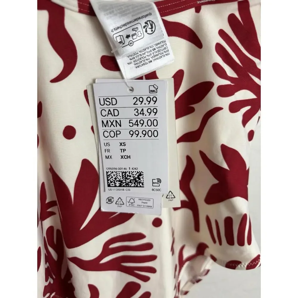 H&M One Piece Bathing Suit Womens XS Red Ivory‎ Beach 1859